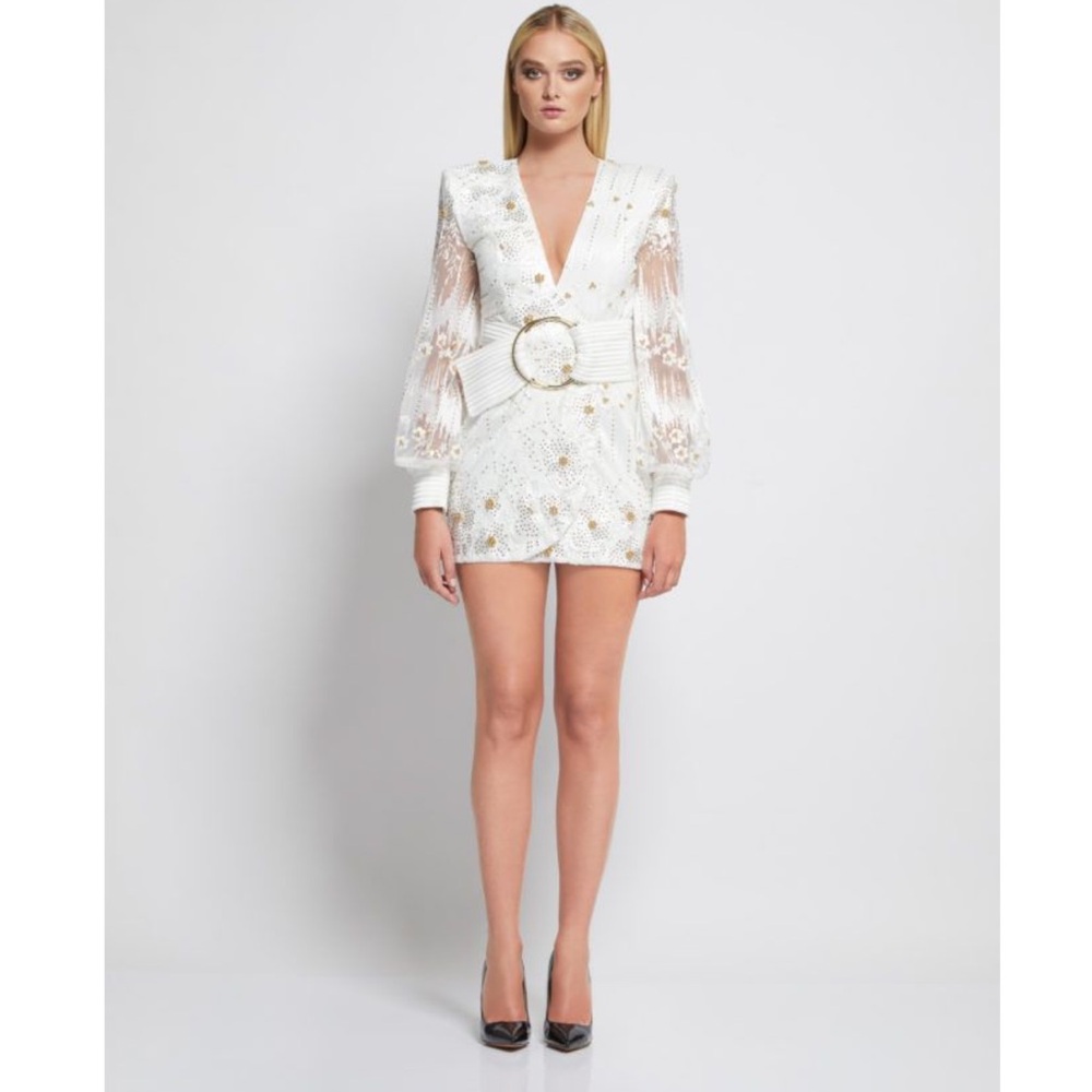 Zhivago White and Gold Lace Dress